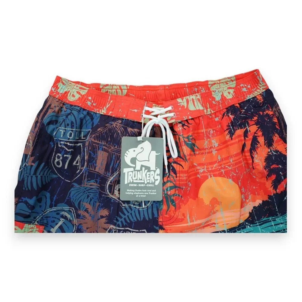NWT Trunkers Road Trip Men's‎ Swim Trunks 57 Chevy Size XL All Over Print